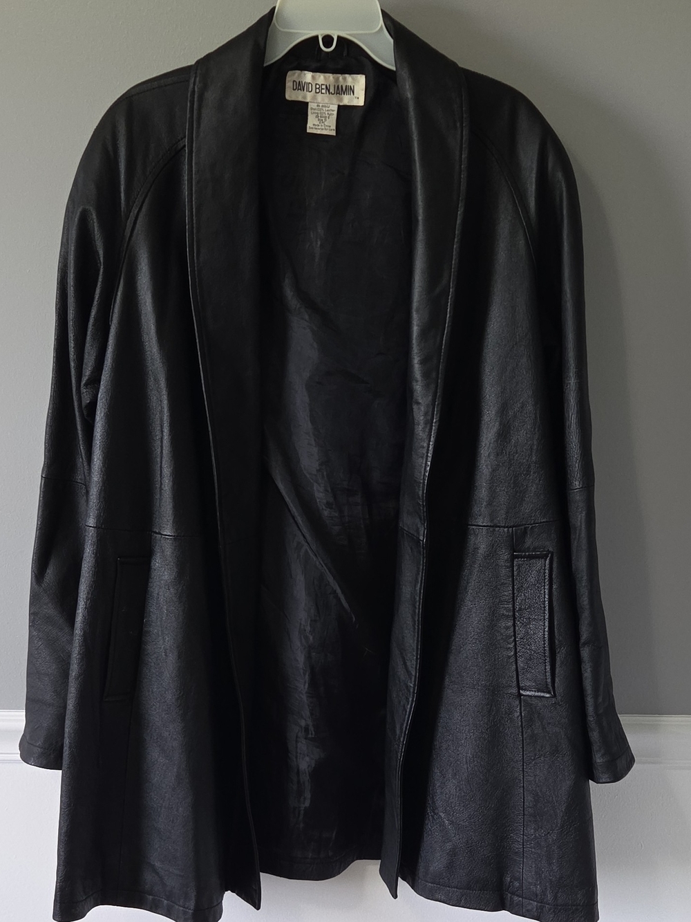 David Benjamin Black Leather Open Front Jacket Women's 10